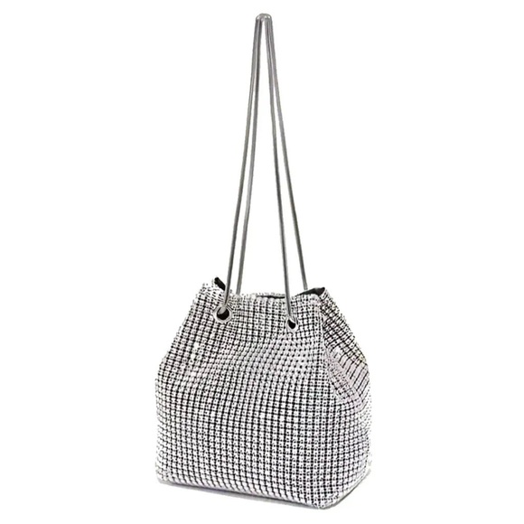 Gorgeous boutique full rhinestone mini drawstring evening crossbody satchel NWT - Picture 4 of 13